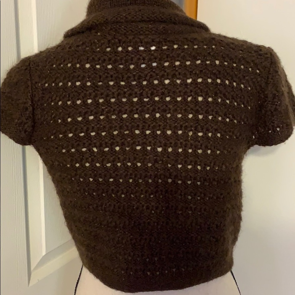 Gap Brown Gold Sparkle Crochet Sweater Shrug Top - Picture 2 of 10